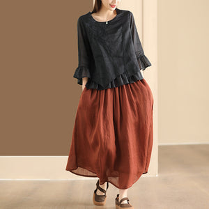 Chân váy linen retro lưng thun cột dây hai lớp - NU10089