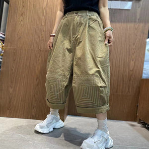 Quần baggy lửng lưng thun vá vòng soáy vuông - NU10339
