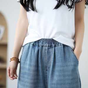 Quần baggy denim lửng ống đứng đơn sắc - Q166