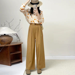 Quần baggy linen lưng thun ống rộng đính khuy - NU9818