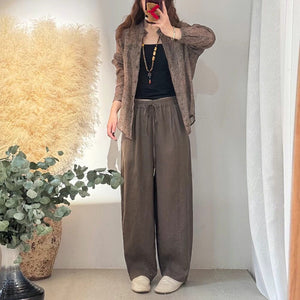 Quần baggy linen retro lưng thun dây rút - Q097