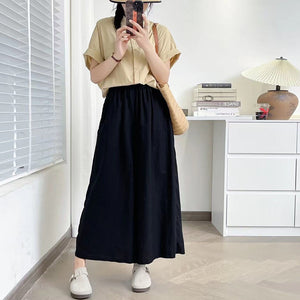 Quần baggy linen lưng thun ống rộng đơn sắc - NU10195