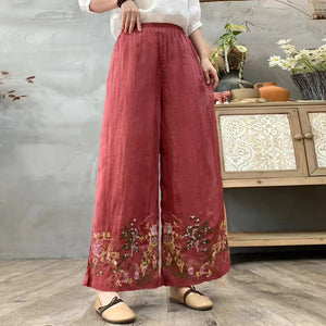 Quần baggy linen lưng thun ống rộng thêu tranh - Q151