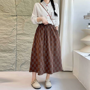 Chân váy kẻ sọc caro bàn cờ lưng thun - NU9717