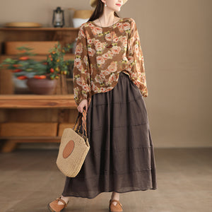 Chân váy linen lưng thun một màu kiểu xếp tầng - NU9925
