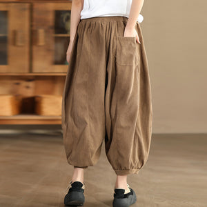 Quần baggy nhung lưng thun ống rộng bo gấu - Q087