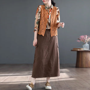 Áo khoác len cardigan sát nách cổ V đan những chiếc lá - NU9239