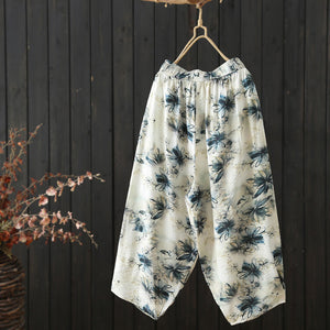 Quần baggy linen lưng thun ống túm in hoa văn retro - NU8850