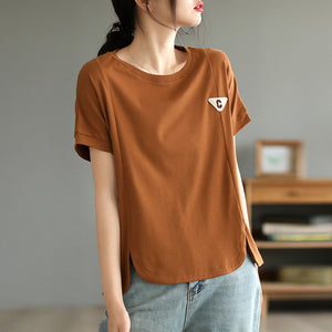 Áo T-shirt ngắn tay cổ tròn đính C - NU9834