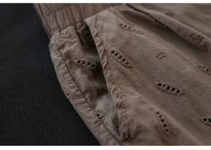 Quần baggy linen lửng thêu hoa văn retro - Q180