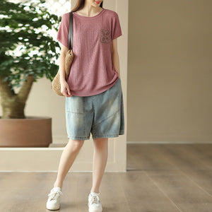Quần sooc denim lưng thun form rộng một túi sau - NU8851
