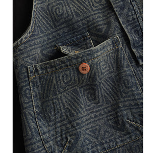 Đầm yếm denim hai túi vuông hoa văn retro - D042