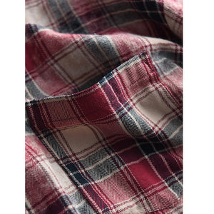 Áo sơ mi linen dài tay cổ đức kẻ caro màu loang một túi - A701