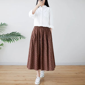 Chân váy linen retro lưng thun túi chéo in hoa liti - V012