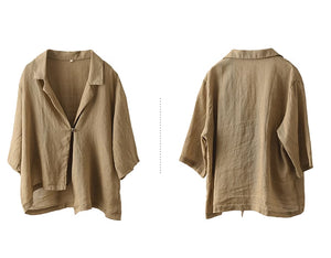 Áo khoác cardigan linen ngắn tay cổ vest một khuy cài - NU8922