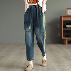 Quần baggy denim vệt màu lưng thun một túi kiểu - NU8707