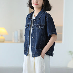 Áo sơ mi denim ngắn tay cổ đức - NU10328