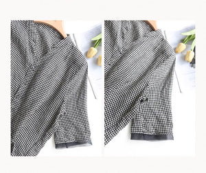 Áo sơ mi linen ngắn tay cổ đứng xẻ V kẻ caro - NU9020