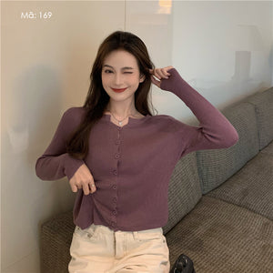 Áo khoác len tăm cardigan dài tay cổ tròn xẻ V - A164