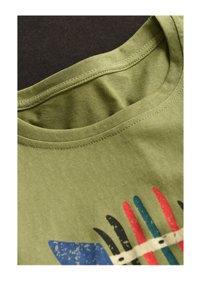 Áo T-shirt ngắn tay cổ tròn in xương cá retro - NU10438
