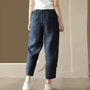 Quần baggy linen lưng thun hai túi chéo khuy cài - NU9065