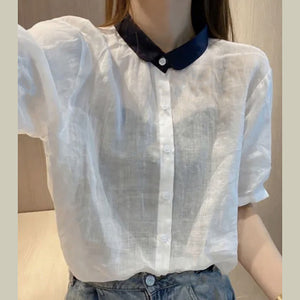 Áo sơ mi ngắn tay cổ pipi lệch màu - A702