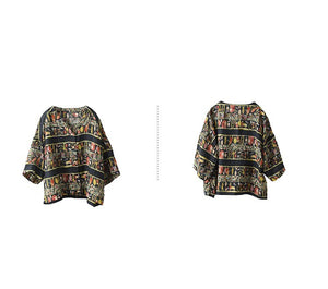 Áo sơ mi linen ngắn tay cổ V in hoa văn trừu tượng - A915