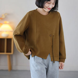 Áo T-shirt dài tay cổ tròn đính khuy - NU9089