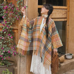 Áo khoác len cardigan kiểu khăn choàng hoa văn retro - NU9453