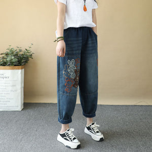 Quần baggy denim lửng thêu những chú thỏ - Q235