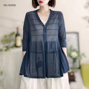Áo khoác cardigan dệt kim ngắn tay cổ V form dài - NU9021