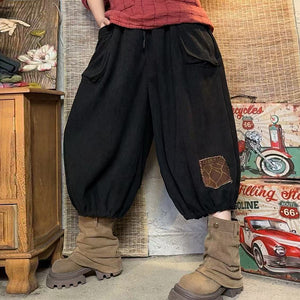 Quần baggy nhung tăm lưng thun túi hộp ống bo - Q080