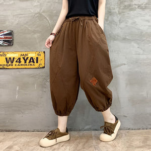 Quần baggy lửng lưng thun may xếp miếng vá - NU10086