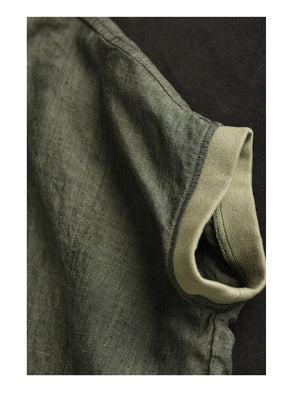 Áo sơ mi linen ngắn tay phối màu cổ đức kẻ caro - NU10151