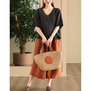 Áo sơ mi linen ngắn tay cổ V vạt lệch - NU9060