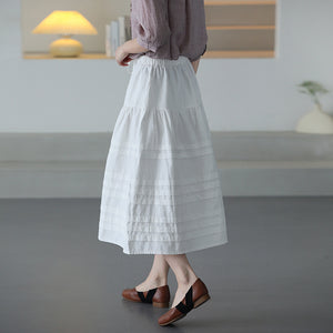Chân váy linen lưng thun dây rút kiểu xếp tầng - NU10322