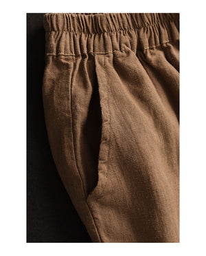 Quần baggy linen lửng lưng thun ống rộng bo gấu - Q005