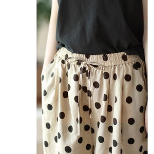 Quần baggy linen lưng thun ống xếp ly chấm bi - NU8971
