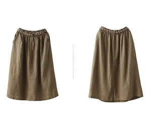 Chân váy linen lưng thun hai túi chéo đính khuy kiểu - NU9871