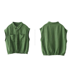 Áo sơ mi linen sát nhách cổ đức hai túi vuông vạt bo - NU8946