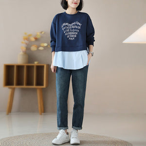 Áo T-shirt dài tay cổ tròn kiểu hai lớp sơ mi chữ xếp trái tim - NU9411