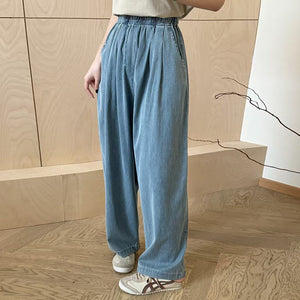 Quần baggy denim lưng thun ống đứng hai túi chéo - Q141
