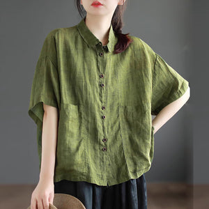 Áo sơ mi linen ngắn tay cổ đức túi vuông - NU9812