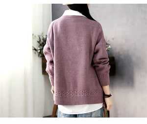 Áo khoác cardigan len đan dài tay cổ V hai túi - NU9194