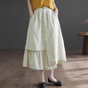 Chân váy linen lưng cao khuy cài kiểu xếp tầng - NU8951