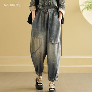 Quần baggy denim lưng thun ống côn túi hộp - NU9722