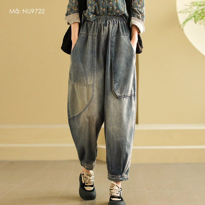 Quần baggy denim lưng thun ống côn túi hộp - NU9722