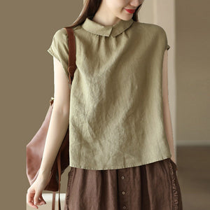 Áo sơ mi linen sát nách cổ pipi khuy cài sau - A746