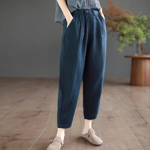 Quần baggy linen lưng thun hai túi chéo khuy cài - NU9065