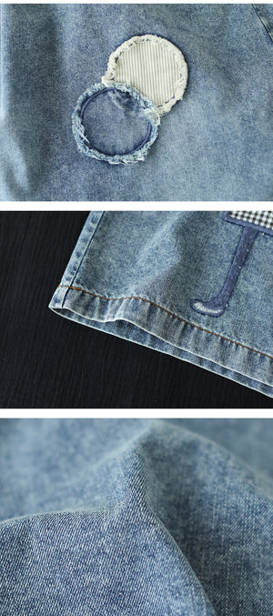 Chân váy denim lưng thun thêu cô gái và chú thỏ - NU10359